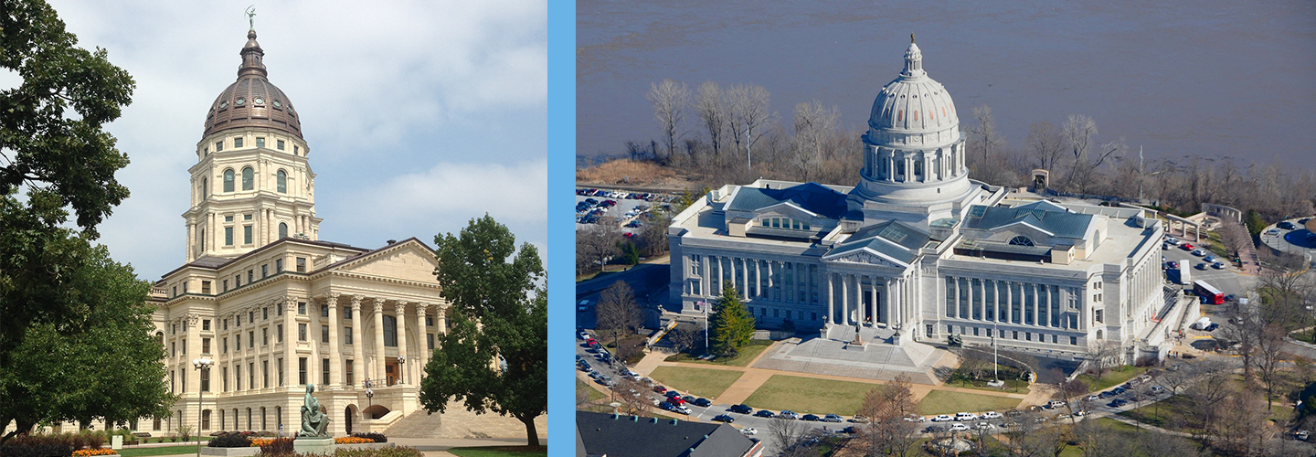 The Kansas and Missouri capitol buildings